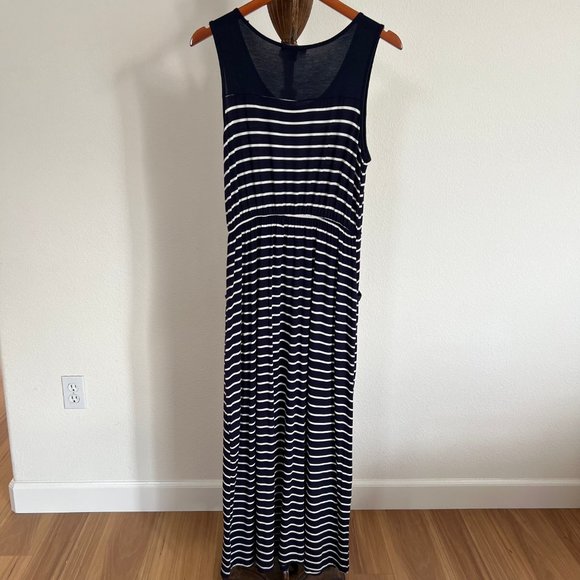 Espresso Women's Size XL Navy Blue Striped Sleeveless Scoop Neck Tank Maxi Dress - Picture 3 of 10